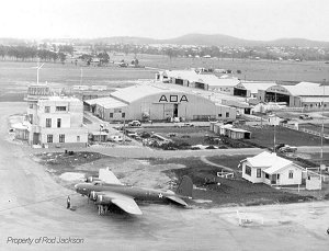 Brisbane's Archerfield Airport as it was early in the Pacific War, 1942. A newly fitted Boeing B17 Flying Fortress rests close to the main terminal building, which is Archerfield Airport Corporation's headquarters today. Image supplied by historian Rod Jackson.