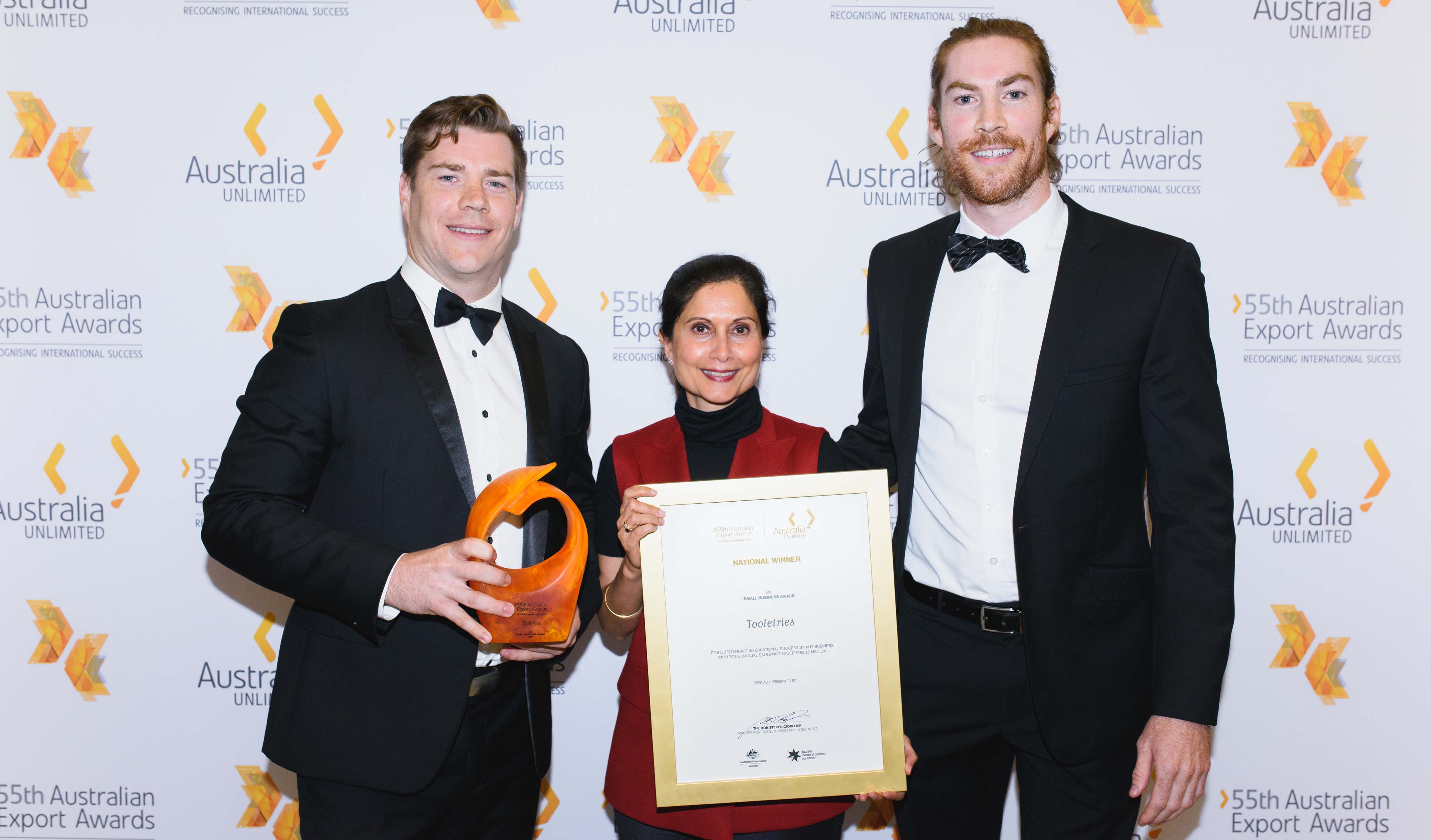 Brisbane-based brothers Saul and Josh Cockburn took out the 2017 small business Australian Export Award with their clever toiletries storage range, branded Tooletries.
