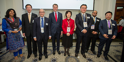 Brisbane Lord Mayor Graham Quirk (fourth from left) with Mayors and representatives from Brisbane's Sister Cities Kobe, Abu Dhabi, Shenzhen, Chongqing, Hyderabad, Daejeon, Kaohsiung, and Auckland.