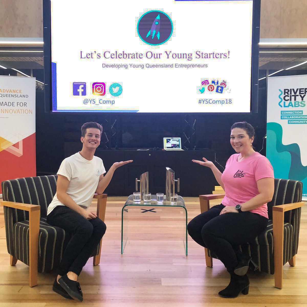 The Young Starters' Competition 2018 is launched at River City Labs by Bop Industries founder Scott Millar (left) and RCL operations manager Tarryn Thiele.