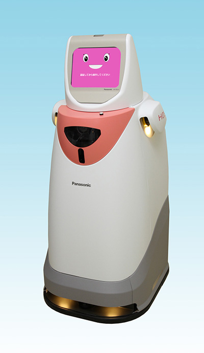 Panasonics' new HOSPI-Rimo hospital assistance and communication robot. A version of this is being adapted to logistics industries as well.