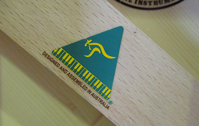 Aiming to deceive consumers: One of the bogus Australian Made logos placed on the pianos. The pianos beared an assortment of misleading country of origin logos and stamps, aimed to trick buyers.