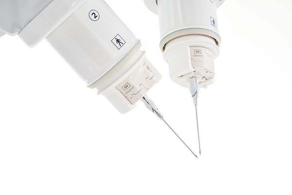 Close-up of the 'pointy end' of the Symani microsurgery robot at St Vincent's Hospital Melbourne.