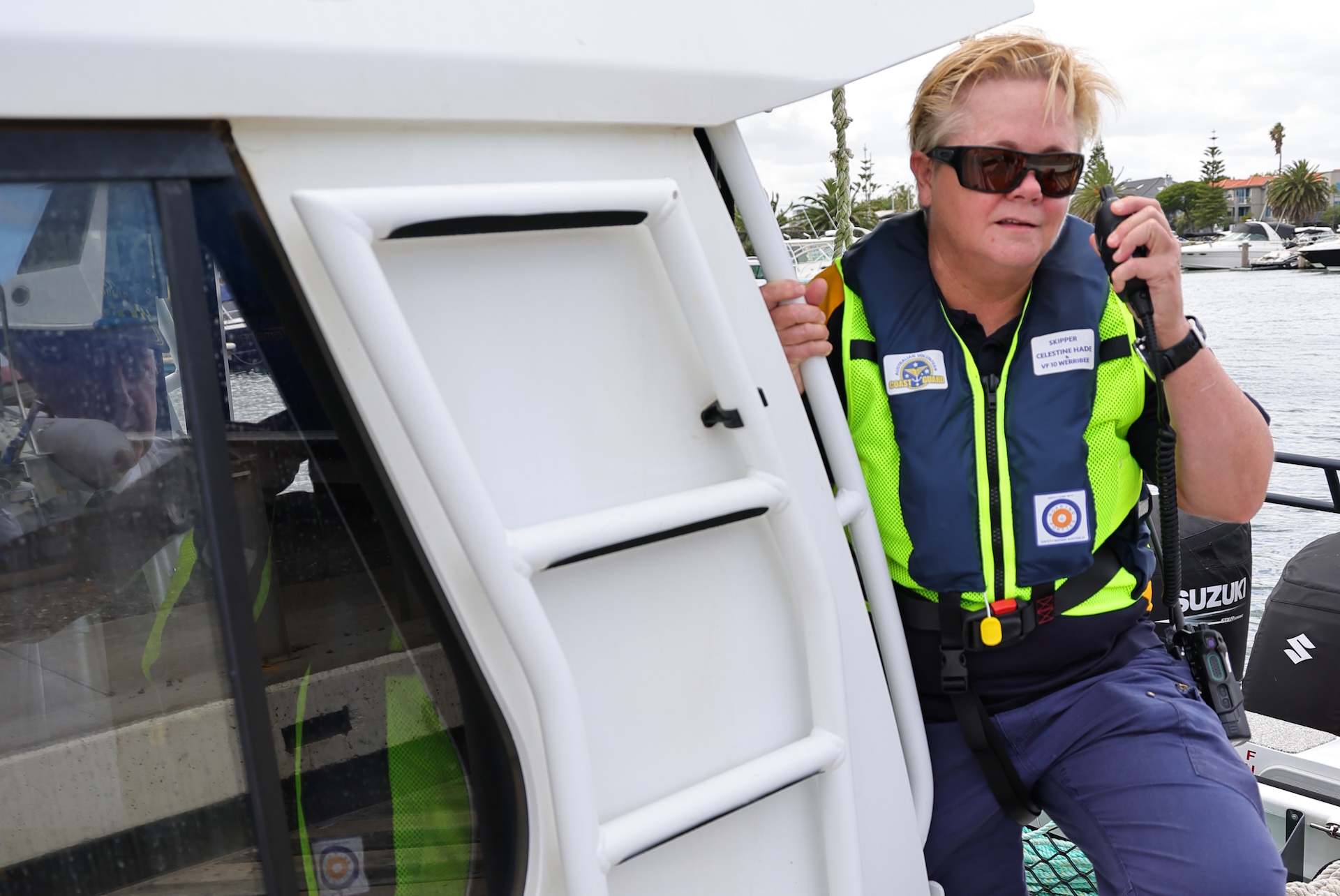 A Marine Search and Rescue volunteer tests out the new Motorola equipment.