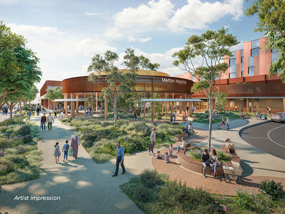 Melton Hospital is Victoria's first all-electric hospital -- part of the state's 'zero emissions' by 2050 plan. Image: Artist impression.